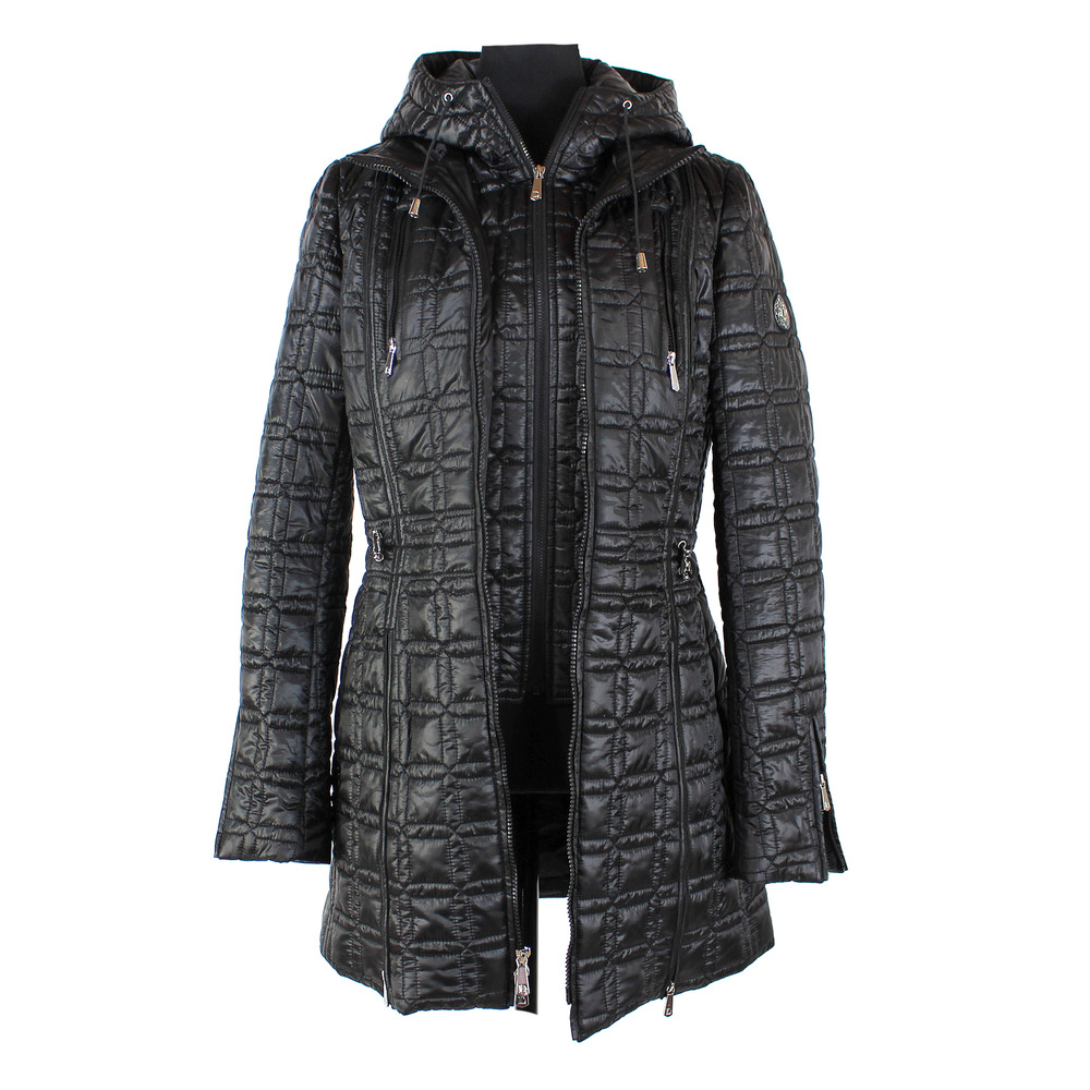 Dawn Levy Winny Quilted Coat Black 2 Layer Vest Jacket Zip Up Hooded Size XS